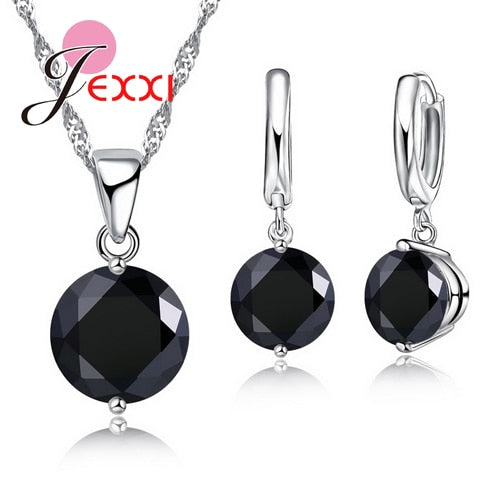 Pendientes de cristal austriaco, collar, juegos de joyas para mujer, Plata de Ley 925 para niña, decoración para fiesta de boda y cumpleaños
