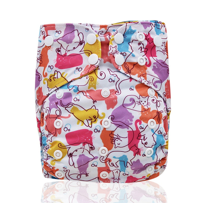 Pañales reutilizables AIO con impresión digital PORORO con 2 refuerzos de bambú, pañal de tela transpirable todo en uno de bambú