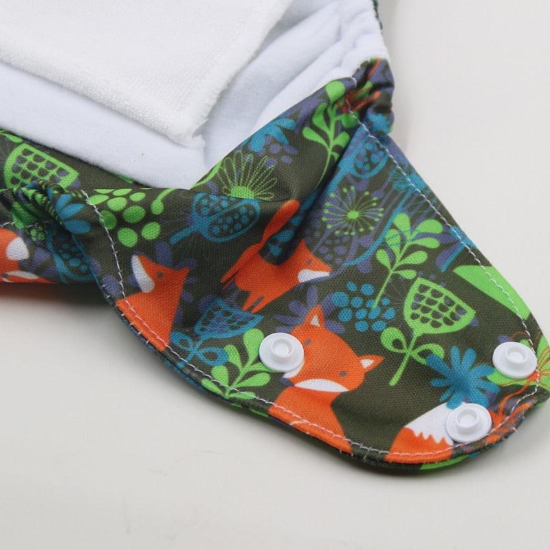 Pañales reutilizables AIO con impresión digital PORORO con 2 refuerzos de bambú, pañal de tela transpirable todo en uno de bambú