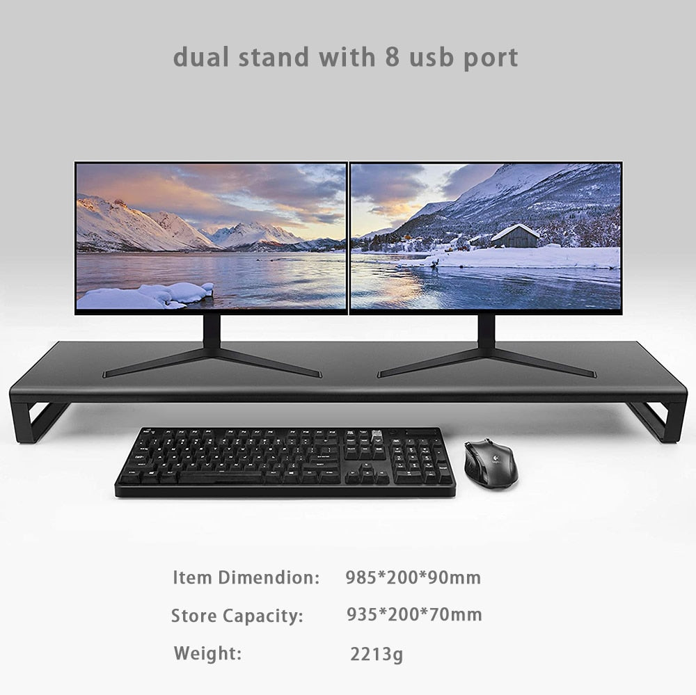 Soporte elevador de Monitor de aluminio con carga inalámbrica USB3.0, soporte para transferencia de datos y carga, escritorio de almacenamiento para teclado y ratón