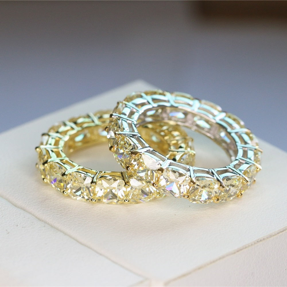 Anillo de mujer de circonio 5A de toda la fila, hecho de plata maciza 925, corte de cojín cuadrado, 5 mm, tamaño 5, 6, 7, 8, 9, 10, anillo para hombre, bisutería para mujer