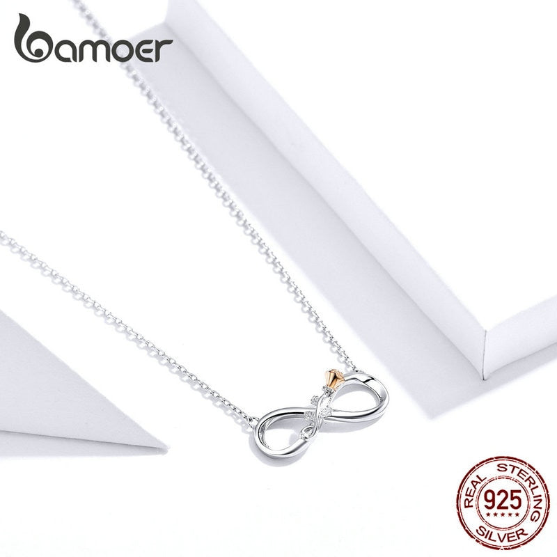 Bamoer-collar corto de Plata de Ley 925 auténtica con flor rosa, amor infinito, Gargantilla, cadena, bisutería de lujo SCN371