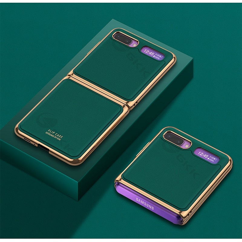 GKK Luxury Leather Fold Case For Samsung Galaxy Z Fold 2 Flip Case Plating Edge Anti-knock Cover For Samsung Galaxy Z Fold2 Flip