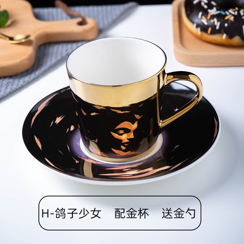 Ins Mirror Reflection Cup Coffee mug Picasso Ceramic Coffee Cup and Saucer Set lion Funny Mugs for Friend Birthday Best Gift