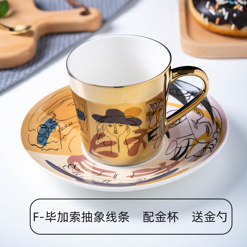 Ins Mirror Reflection Cup Coffee mug Picasso Ceramic Coffee Cup and Saucer Set lion Funny Mugs for Friend Birthday Best Gift