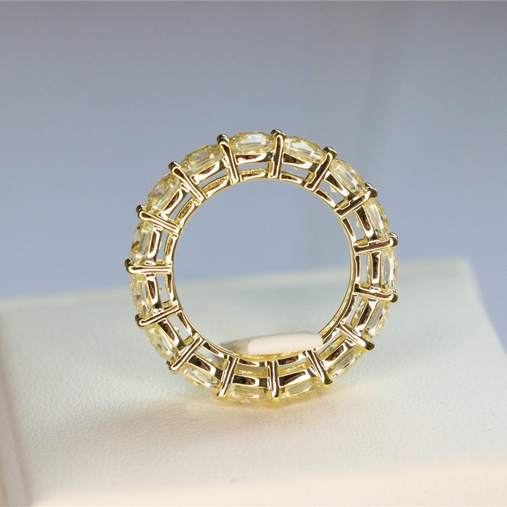 Anillo de mujer de circonio 5A de toda la fila, hecho de plata maciza 925, corte de cojín cuadrado, 5 mm, tamaño 5, 6, 7, 8, 9, 10, anillo para hombre, bisutería para mujer