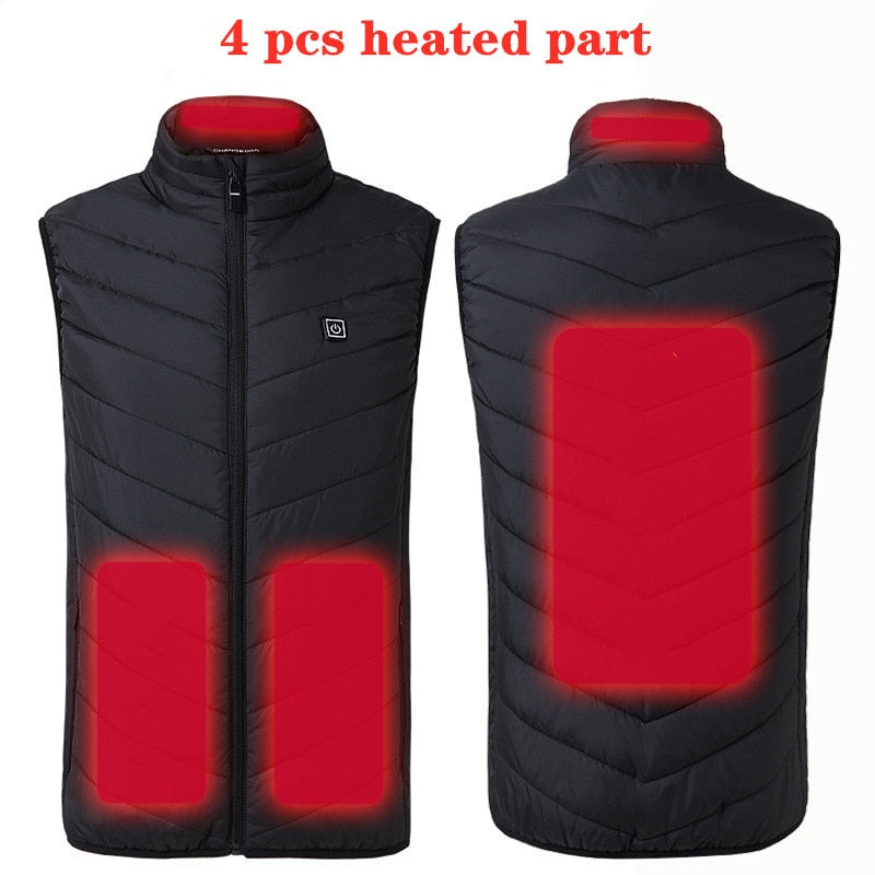 Chaleco calefactable de 9/11 lugares para hombres y mujeres, chaqueta calefactora por USB, ropa térmica, chaleco de caza, chaqueta calefactora de invierno, BlackS-6XL