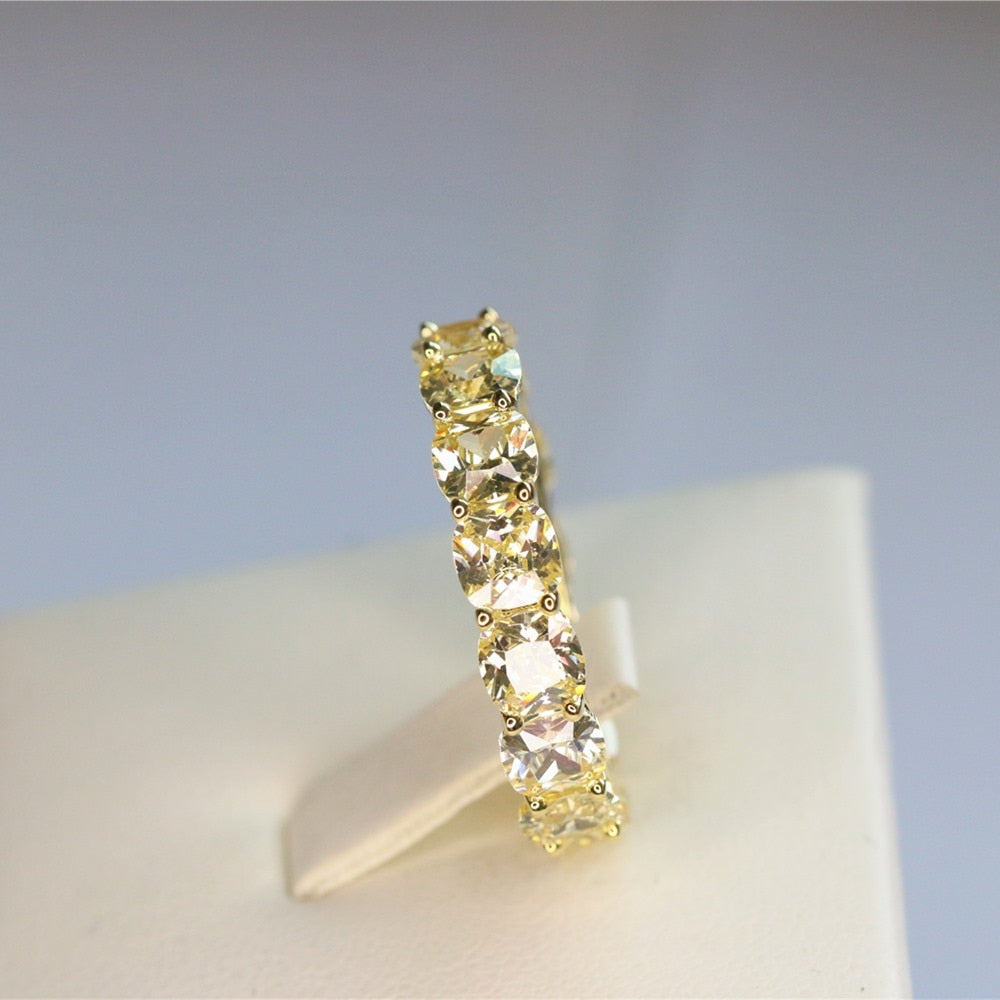 Anillo de mujer de circonio 5A de toda la fila, hecho de plata maciza 925, corte de cojín cuadrado, 5 mm, tamaño 5, 6, 7, 8, 9, 10, anillo para hombre, bisutería para mujer