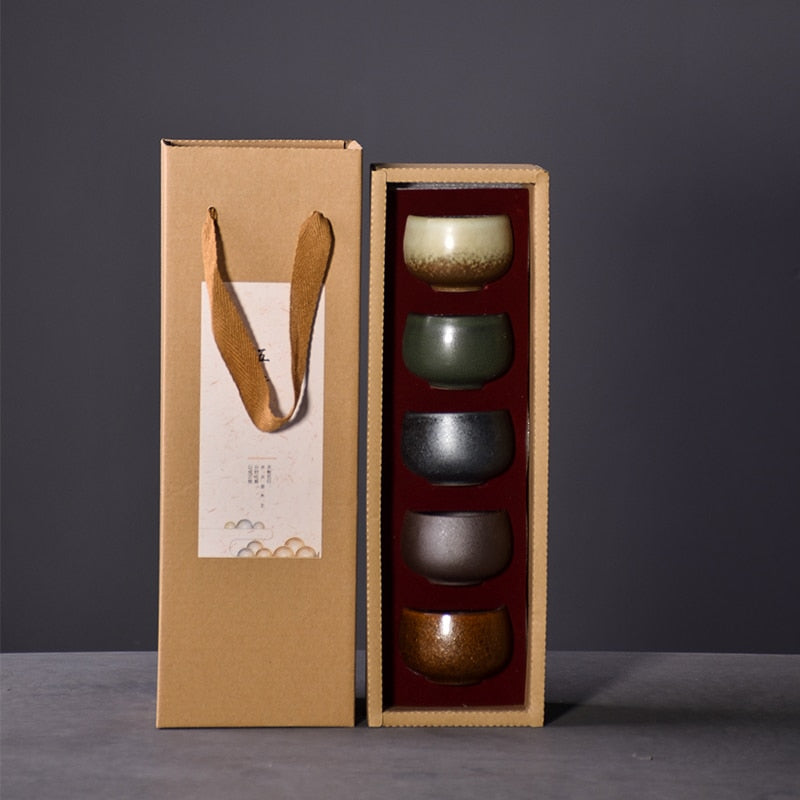 Juego de tazas de té de cerámica LUWU de 5 tazas, juegos de tazas de kung fu chino, vajilla de 80ml