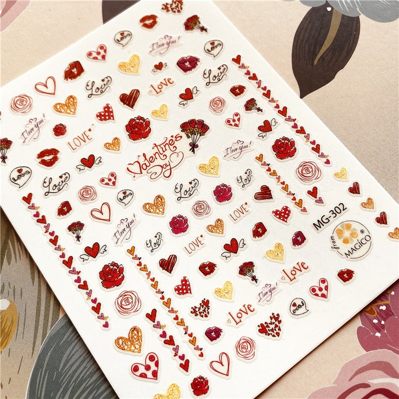 MG191002-12 Love Heart Kiss Valentine's Day 3D Back glue Nail decal Nail sticker Nail decoration Nail art Nail ornament