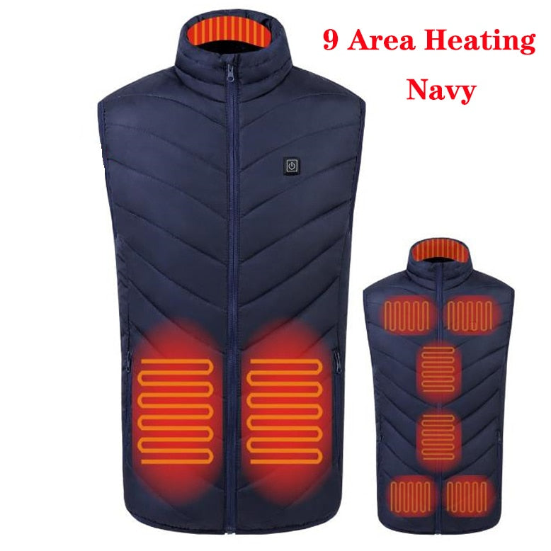 Chaleco calefactable de 9/11 lugares para hombres y mujeres, chaqueta calefactora por USB, ropa térmica, chaleco de caza, chaqueta calefactora de invierno, BlackS-6XL
