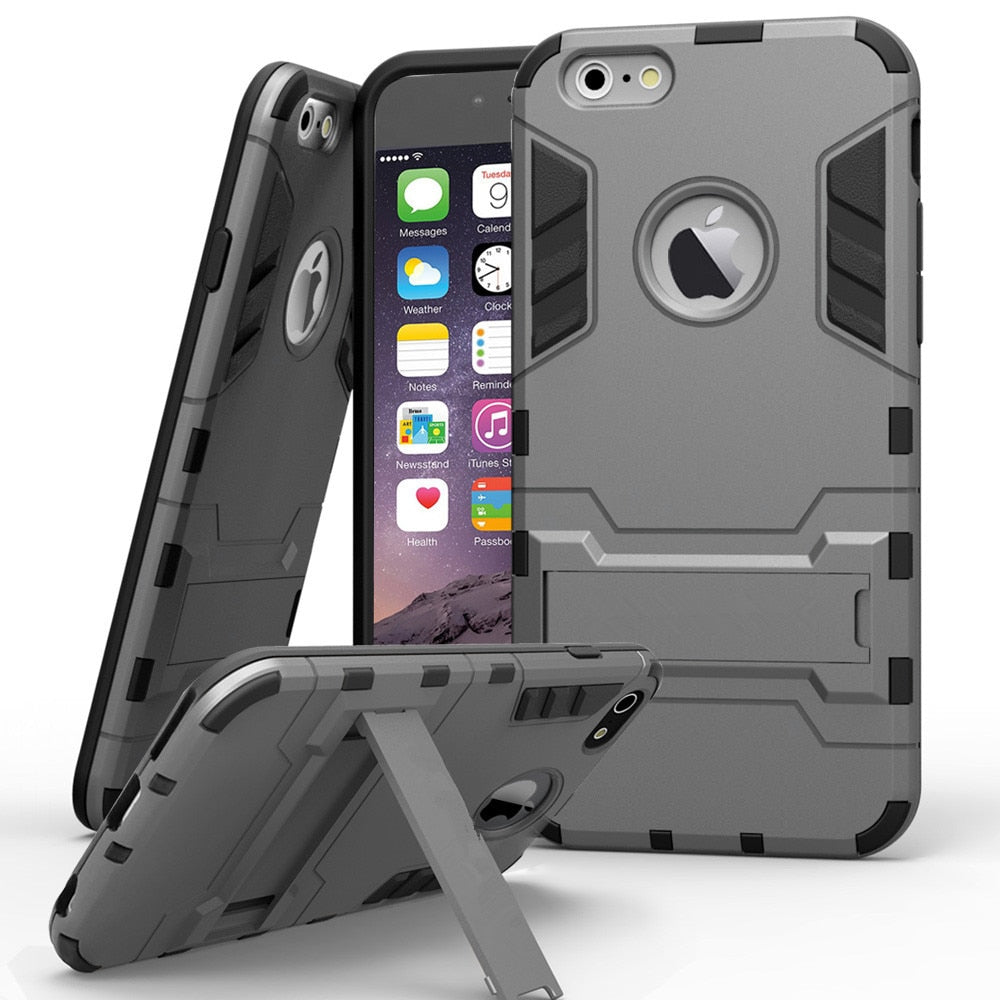 Luxury Stand Armor Phone Holder Case For iPhone 7 8 6 6S Plus X S XS Hybrid TPU+Hard PC ShockProof Back Cover for iphone 5 5S SE
