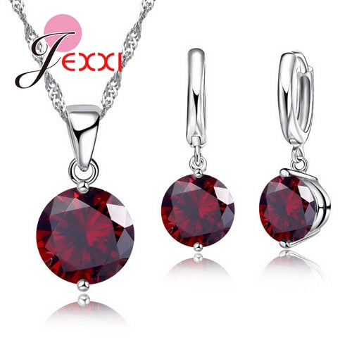 Pendientes de cristal austriaco, collar, juegos de joyas para mujer, Plata de Ley 925 para niña, decoración para fiesta de boda y cumpleaños