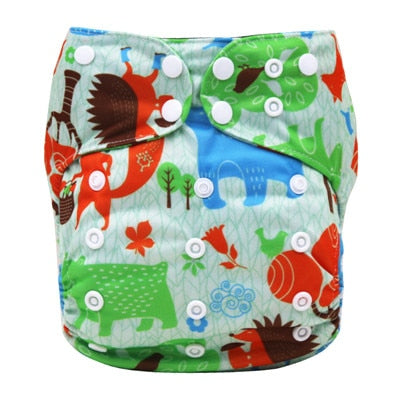 Pañales reutilizables AIO con impresión digital PORORO con 2 refuerzos de bambú, pañal de tela transpirable todo en uno de bambú