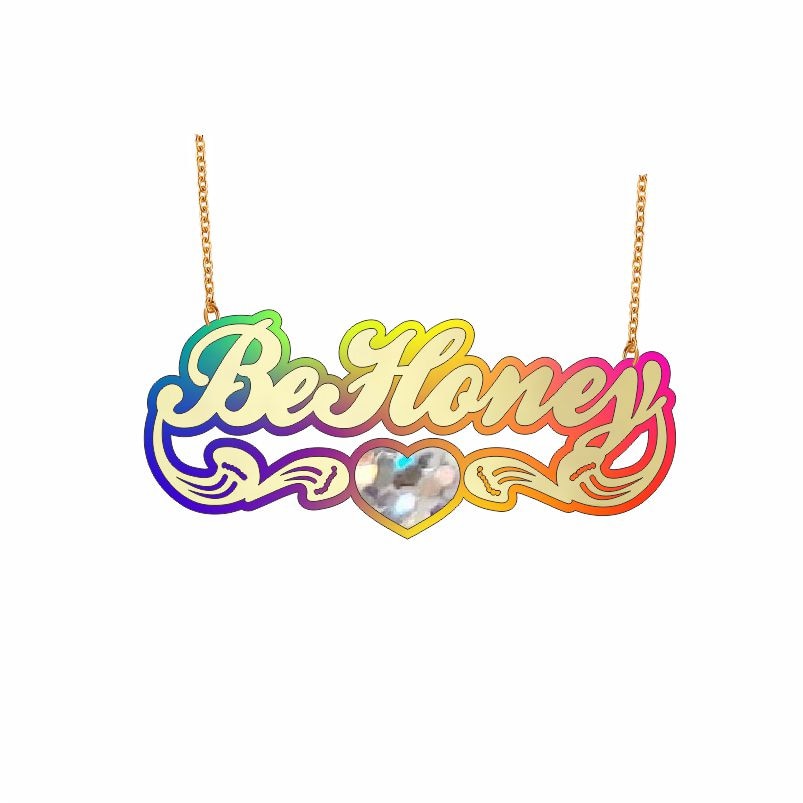 BeHoney moda personalidad Simple acrílico nombre personalizado pendientes de bambú dibujos animados arco iris nombre collar joyería regalo de Navidad C4
