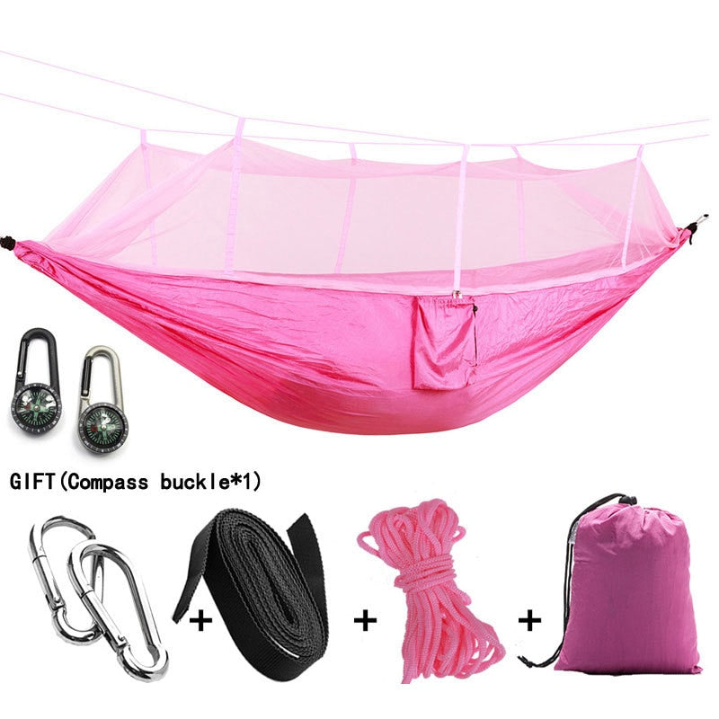Hamaca para acampar/jardín con mosquitera, muebles de exterior para 1-2 personas, cama colgante portátil, columpio para dormir de tela de paracaídas resistente