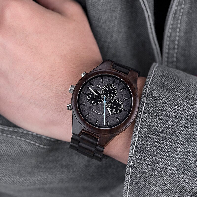 BOBO BIRD-relojes de madera para hombre, cronógrafo de ébano para hombre, reloj de pulsera con calendario, etiqueta privada personalizada en caja de regalo, envío directo