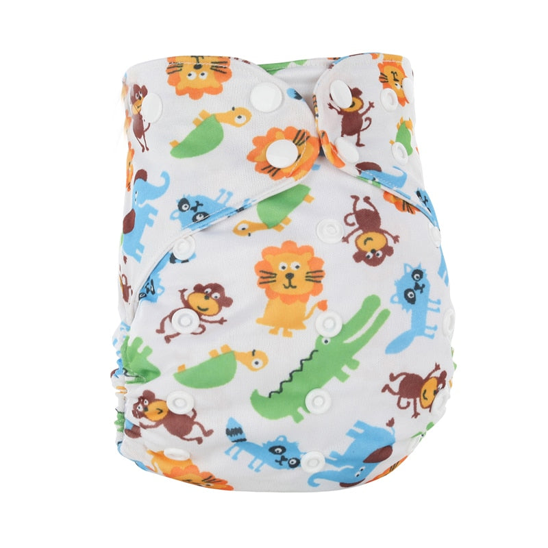 Pañales reutilizables AIO con impresión digital PORORO con 2 refuerzos de bambú, pañal de tela transpirable todo en uno de bambú