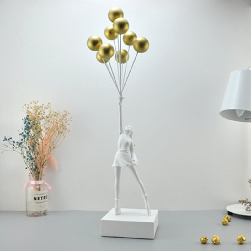 Nuevas estatuas lujosas de globos para niñas, globos voladores Banksy, escultura artística para niñas, artesanía de resina, decoración del hogar, regalo de Navidad de 57cm