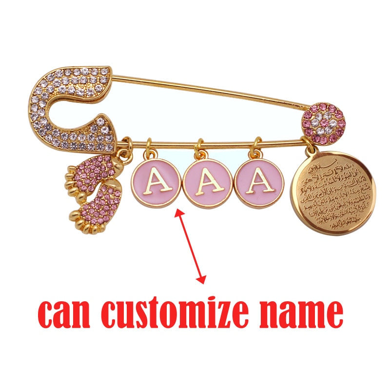 customize name AYATUL KURSI pink brooch baby pin islam jewelry
