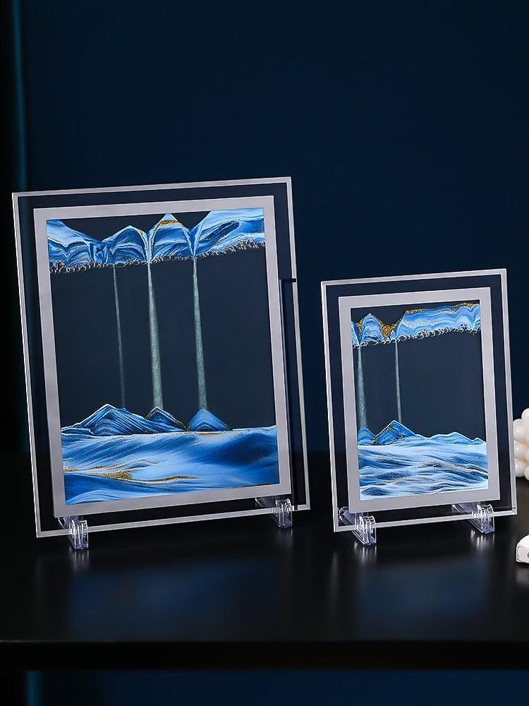Imagen artística de arena móvil de 7/12 pulgadas, vidrio redondo, paisaje de arena de mar profundo 3D, pantalla en movimiento, marco de arena que fluye, pintura de arena