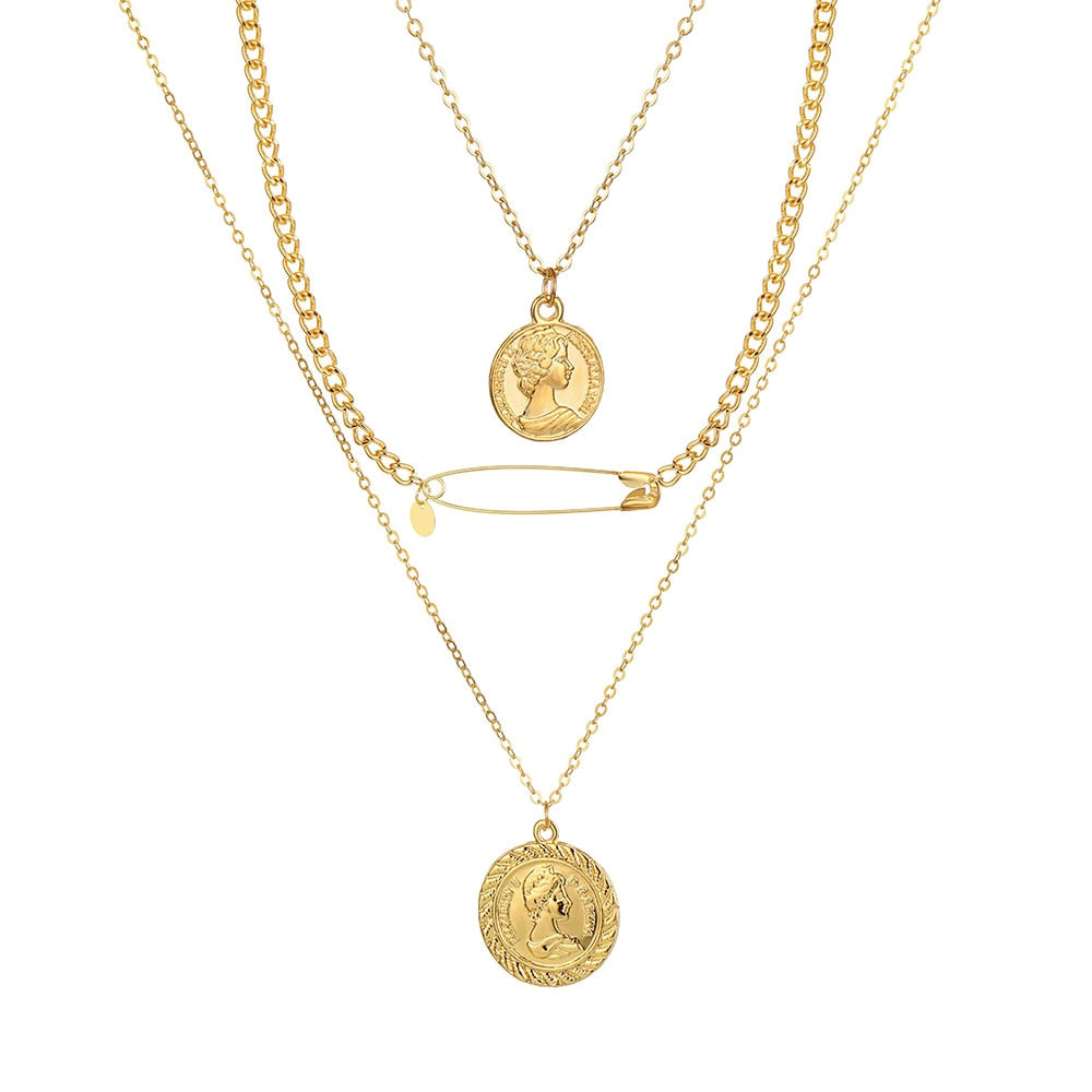 IPARAM Bohemian Jesus Pendant Crystal Chain Necklace Women's Retro Multilayer Coin Geometric Chain Choker Necklace Jewelry Gift