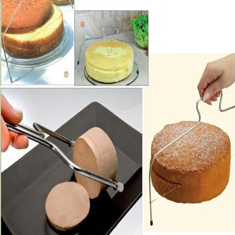 Accesorios de cocina, cortador de pastel de alambre ajustable de acero inoxidable, rebanador nivelador, herramienta para hornear pasteles DIY, utensilio de decoración de pasteles de fruta