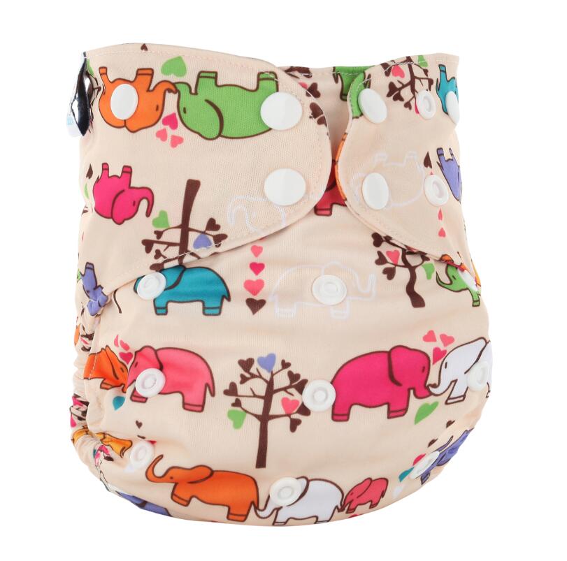 Pañales reutilizables AIO con impresión digital PORORO con 2 refuerzos de bambú, pañal de tela transpirable todo en uno de bambú