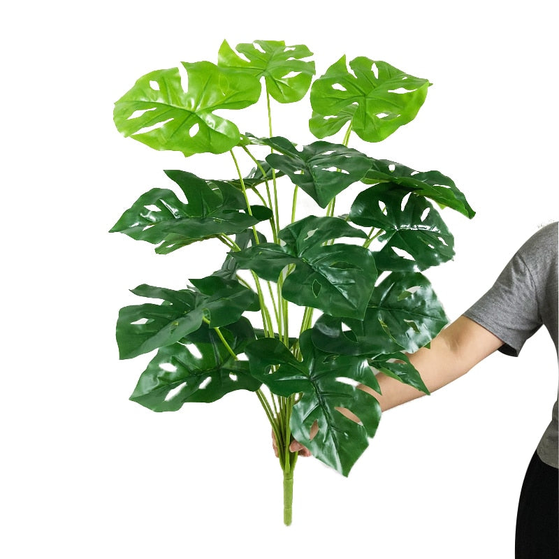 Plantas falsas de 75cm y 24 tenedores, rama de árbol Artificial grande de Monstera, hoja de tortuga falsa de palma Tropical de plástico para decoración de la habitación del jardín del hogar