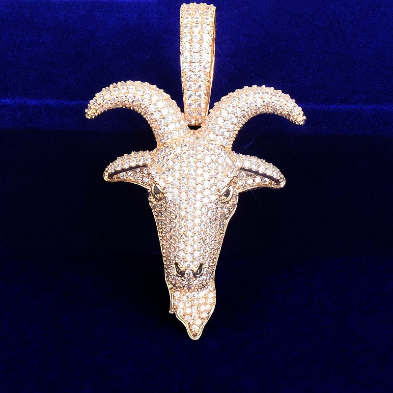 Gold Color Sheep Head Pendant Men Zircon Hip Hop Necklace Rock Jewelry