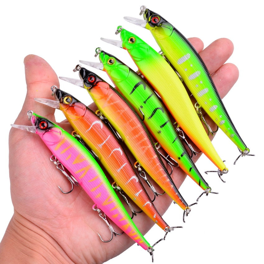 Señuelo de pesca Minnow, 11,5 cm, 13,9g, cebo duro Artificial flotante, señuelos wobbler de lubina, anzuelos triples para Lucio, aparejos