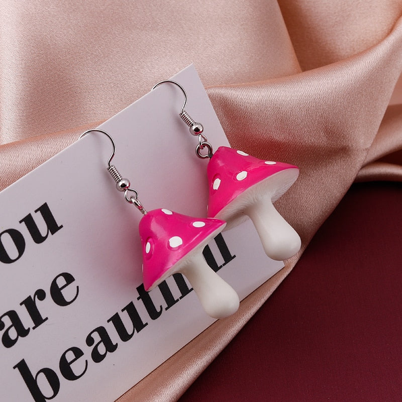 Cute Plant Mushroom Earrings for Women, Cartoon Enamel 8 Color Dangles Earrings Girl Children Ear Hook DIY Party Jewelry Gifts
