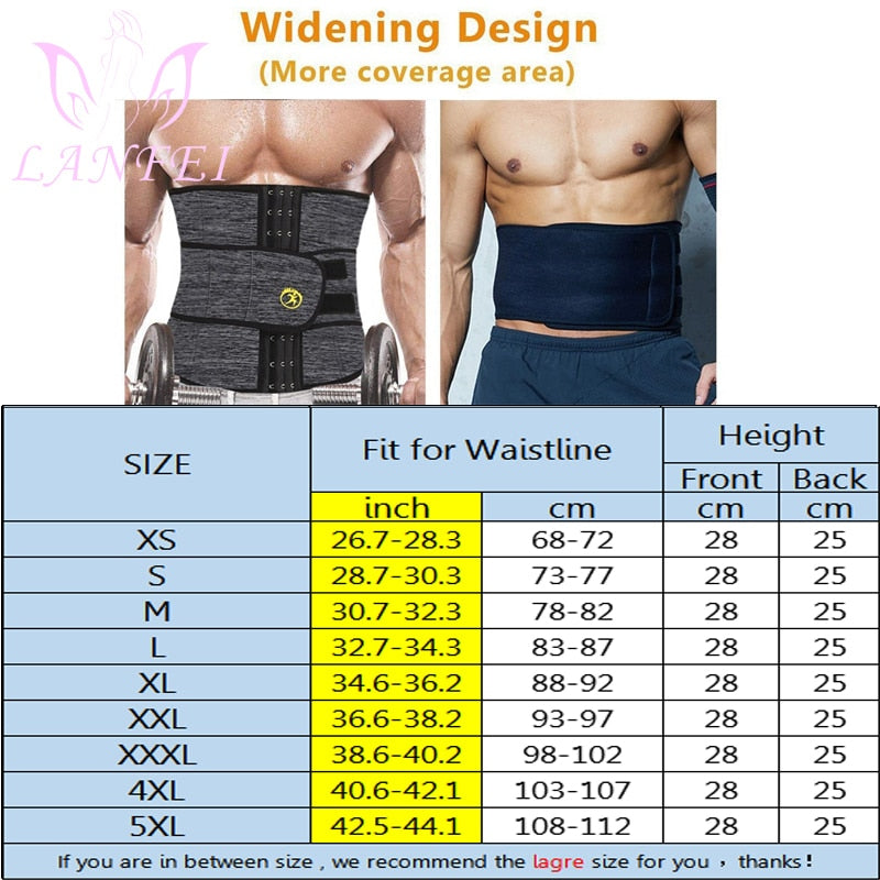 LANFEI Hot Waist Trainer Neoprene Men Body Shaper Tummy Control Belt Sauna Slimming Strap Fitness Sweat Shapewear for Fat Burner