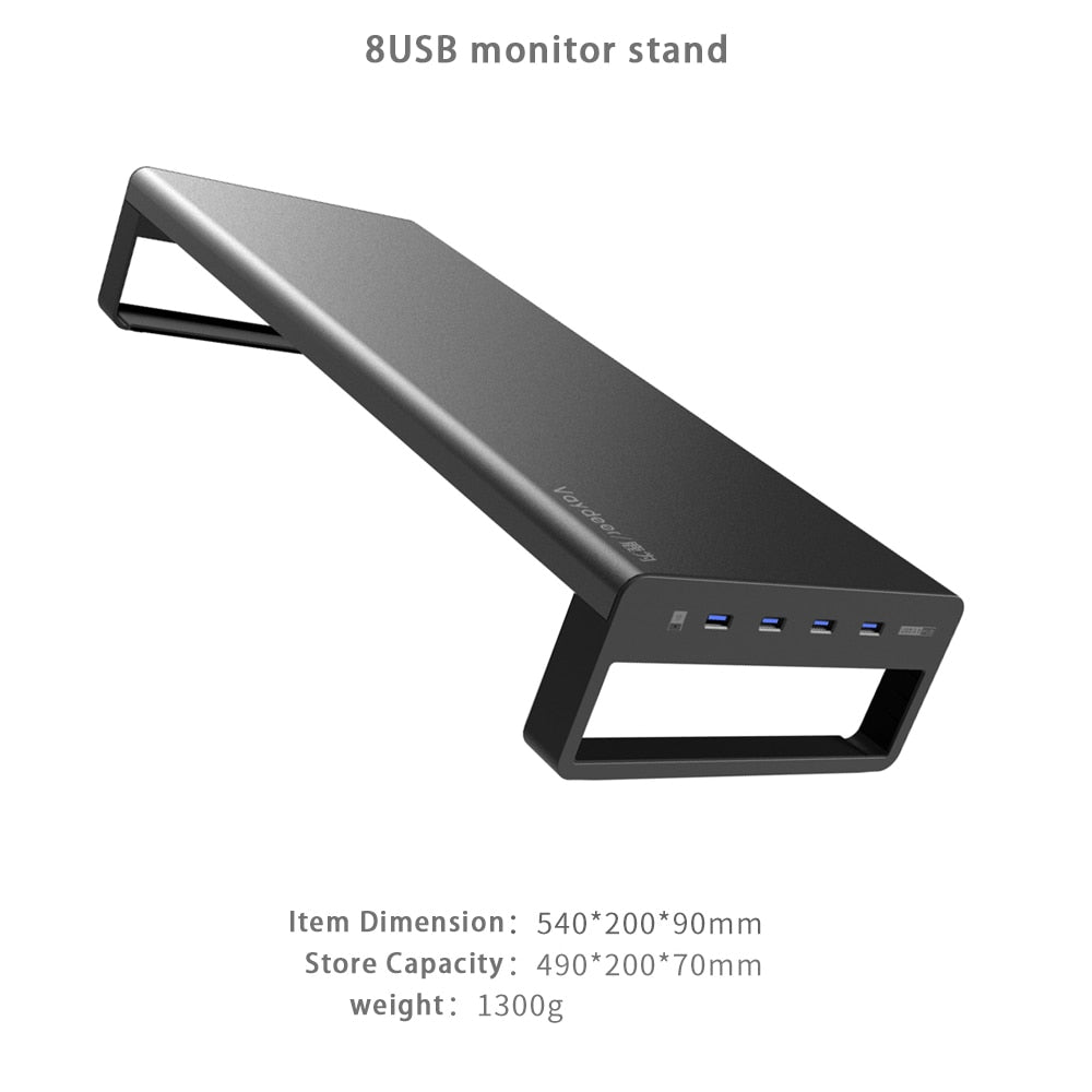 Soporte elevador de Monitor de aluminio con carga inalámbrica USB3.0, soporte para transferencia de datos y carga, escritorio de almacenamiento para teclado y ratón