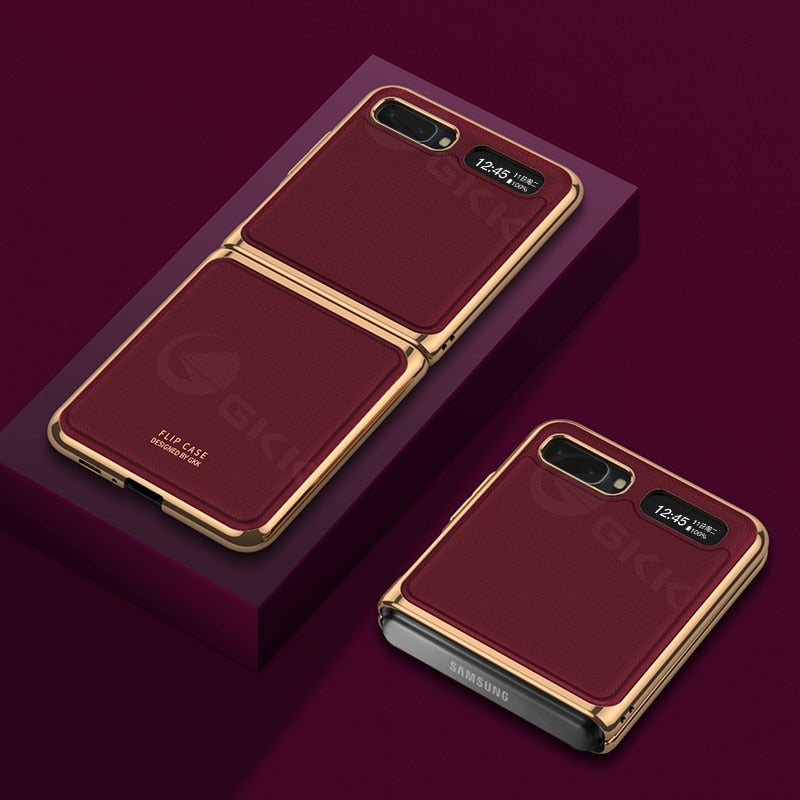 GKK Luxury Leather Fold Case For Samsung Galaxy Z Fold 2 Flip Case Plating Edge Anti-knock Cover For Samsung Galaxy Z Fold2 Flip
