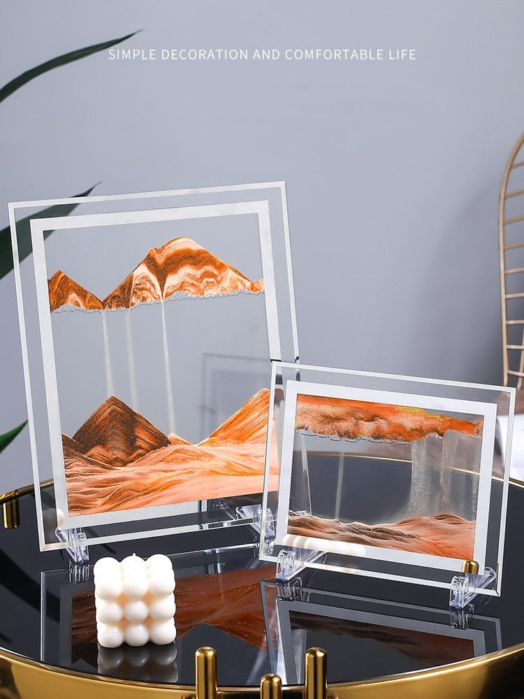 Imagen artística de arena móvil de 7/12 pulgadas, vidrio redondo, paisaje de arena de mar profundo 3D, pantalla en movimiento, marco de arena que fluye, pintura de arena