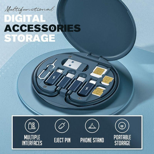 Cable de datos USB multifuncional de 60W, caja de almacenaje para cables de carga rápida, Mini organizador de dispositivos electrónicos digitales, juego de pines de extracción de tarjetas