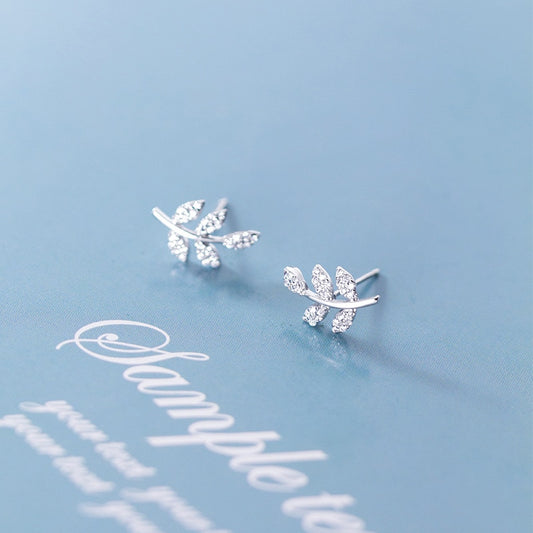 Nueva colección de otoño de Modian, pendientes de tuerca de hojas de árbol de circonia cúbica transparente brillante de Plata de Ley 925 para mujer, joyería fina de boda de lujo