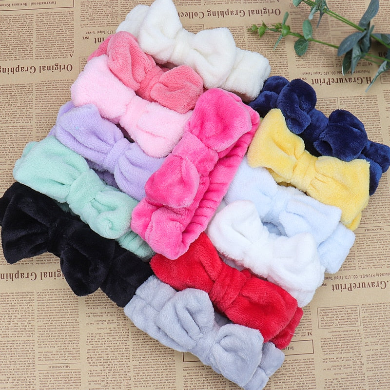 Flannel Cosmetic Headbands Soft Bowknot Elastic Hair Band Hairlace for Washing Face Shower Spa Makeup Tools