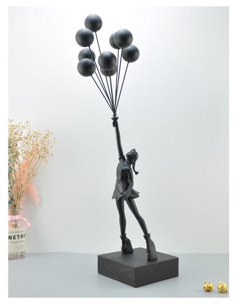 Nuevas estatuas lujosas de globos para niñas, globos voladores Banksy, escultura artística para niñas, artesanía de resina, decoración del hogar, regalo de Navidad de 57cm