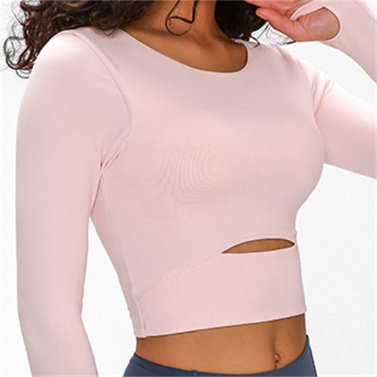 Nepoagym WIND Top corto de manga larga para mujer con sujetador acolchado Top de yoga suave Camisas cómodas de entrenamiento de gimnasio