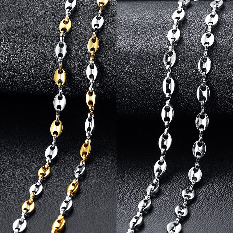 Collar de cadena Marina inflada con eslabones de granos de café de acero inoxidable para hombre y mujer, joyería de moda