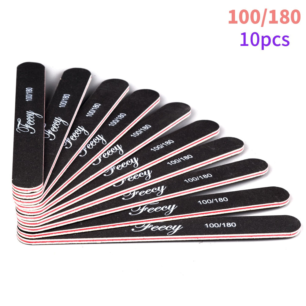 Limas de uñas 5/10 unids/lote 100/180, duraderas, pulidoras, tope de lijado, limas para pulir uñas, limas de madera para manicura, papel de lija