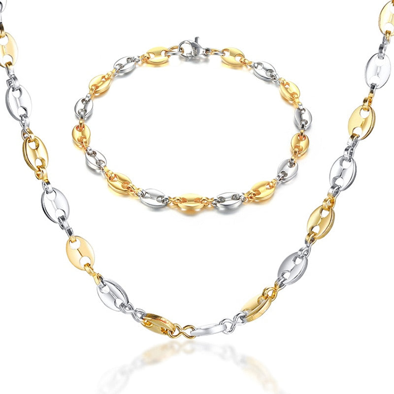 Collar de cadena Marina inflada con eslabones de granos de café de acero inoxidable para hombre y mujer, joyería de moda