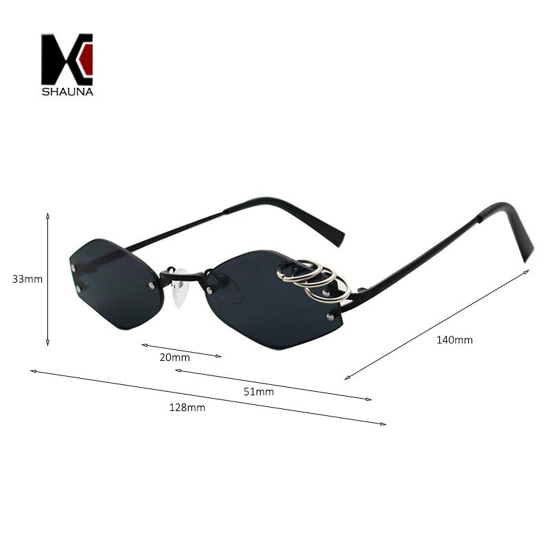 SHAUNA-gafas de sol únicas con decoración de anillos de hierro para mujer, gafas de sol sin montura, Retro, verde oscuro, Punk, UV400