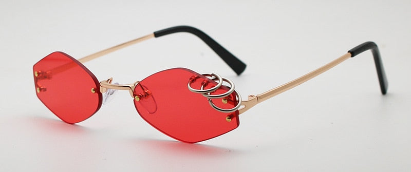 SHAUNA-gafas de sol únicas con decoración de anillos de hierro para mujer, gafas de sol sin montura, Retro, verde oscuro, Punk, UV400