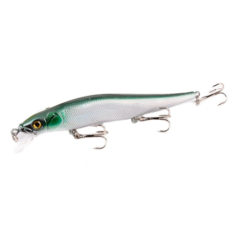 Señuelo de pesca Minnow, 11,5 cm, 13,9g, cebo duro Artificial flotante, señuelos wobbler de lubina, anzuelos triples para Lucio, aparejos