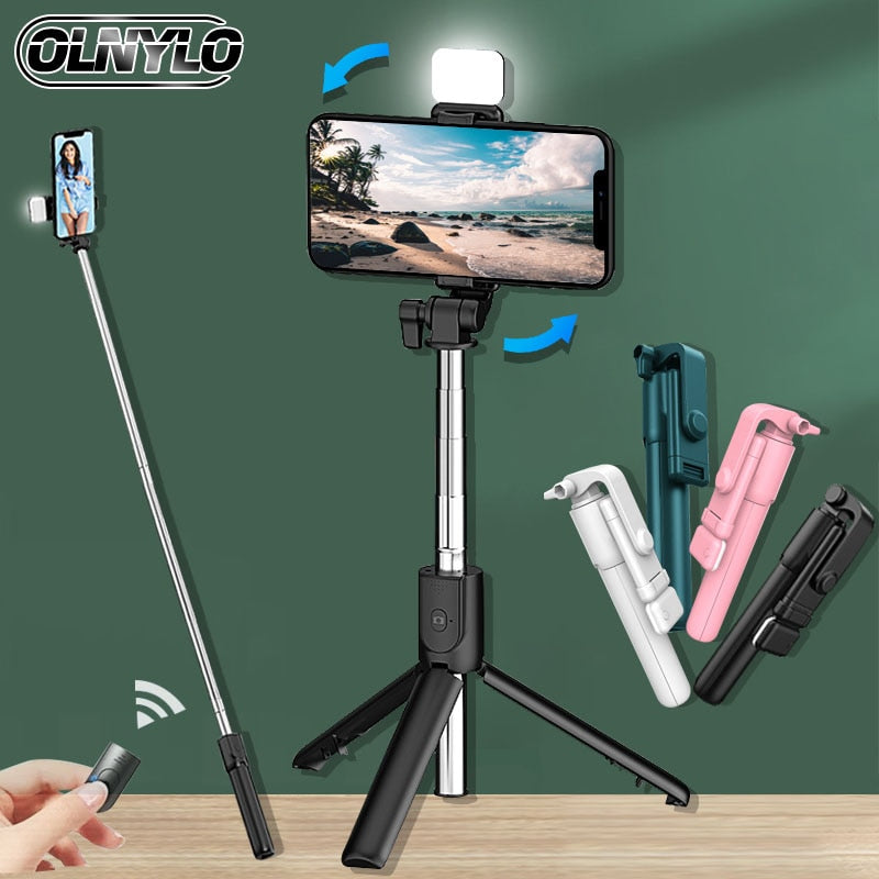 Palo de Selfie inalámbrico con Bluetooth, Mini trípode plegable Compatible con teléfono con luz de relleno, Control remoto del obturador para IOS y Android