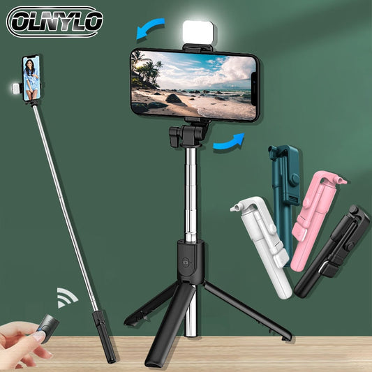 Palo de Selfie inalámbrico con Bluetooth, Mini trípode plegable Compatible con teléfono con luz de relleno, Control remoto del obturador para IOS y Android