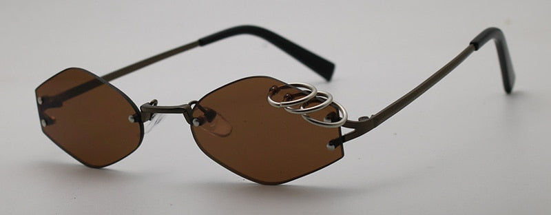 SHAUNA-gafas de sol únicas con decoración de anillos de hierro para mujer, gafas de sol sin montura, Retro, verde oscuro, Punk, UV400